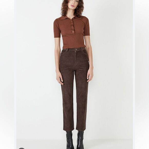 Bardot Booty- Cord High Waist Pant in chocolate - Picture 2 of 16
